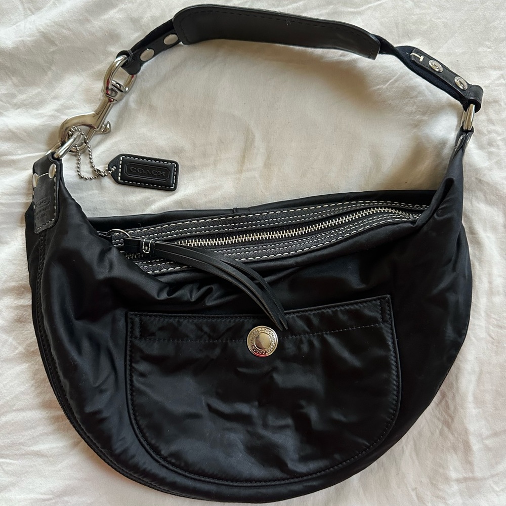 Coach Black Hobo Bag with Silver Accents